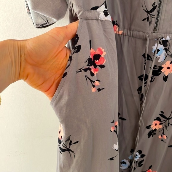 Torrid Floral Challis Zip Front Drawstring Shirt Dress Longsleeves Medium 10 - Picture 4 of 7